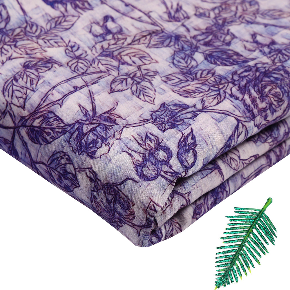 Purple Color Digital Printed Chanderi Fabric