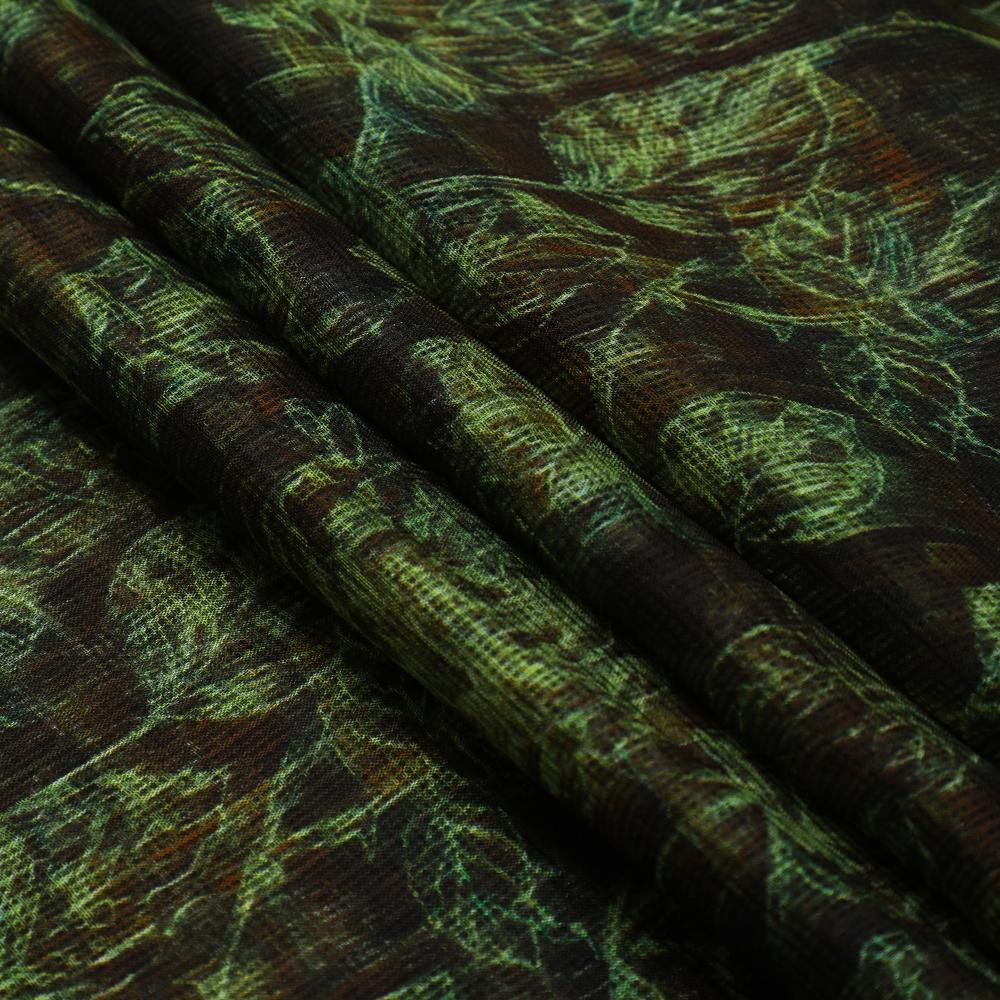 Brown-Opal Green Color Digital Printed Kota Silk Fabric