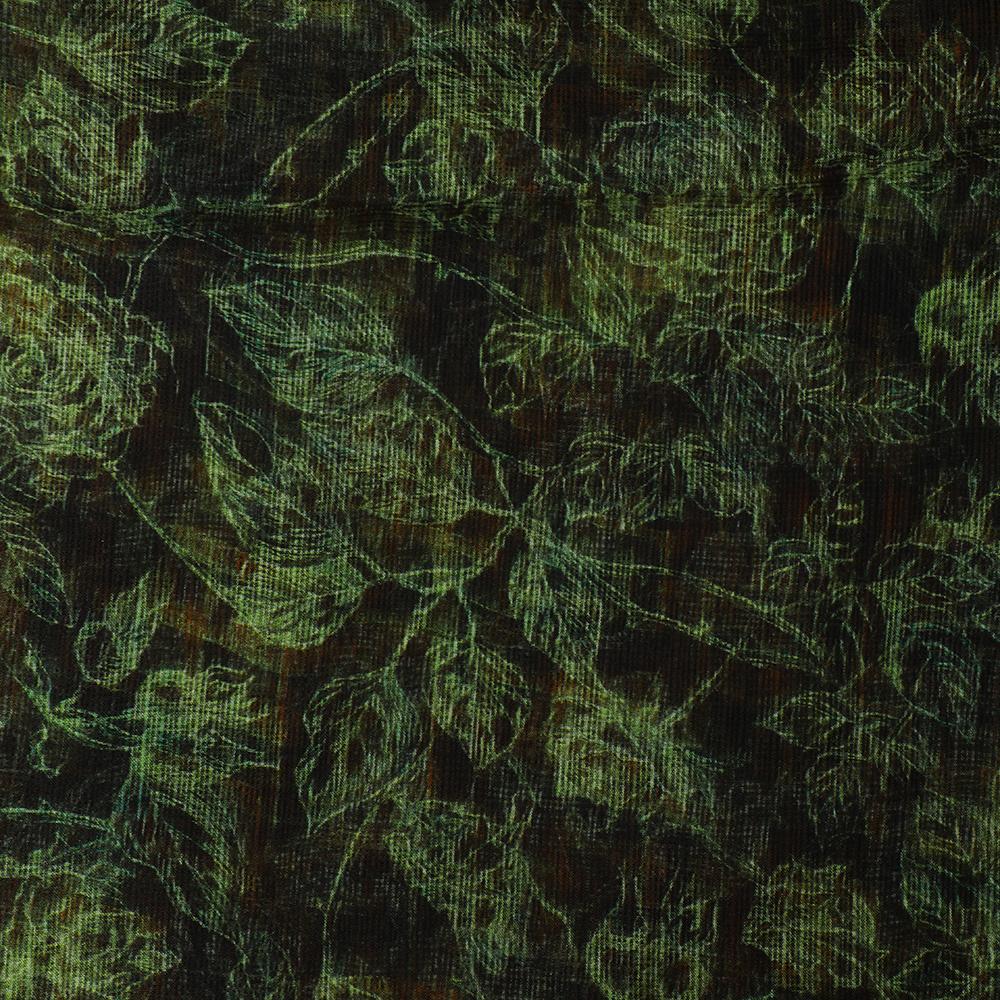 Brown-Opal Green Color Digital Printed Kota Silk Fabric