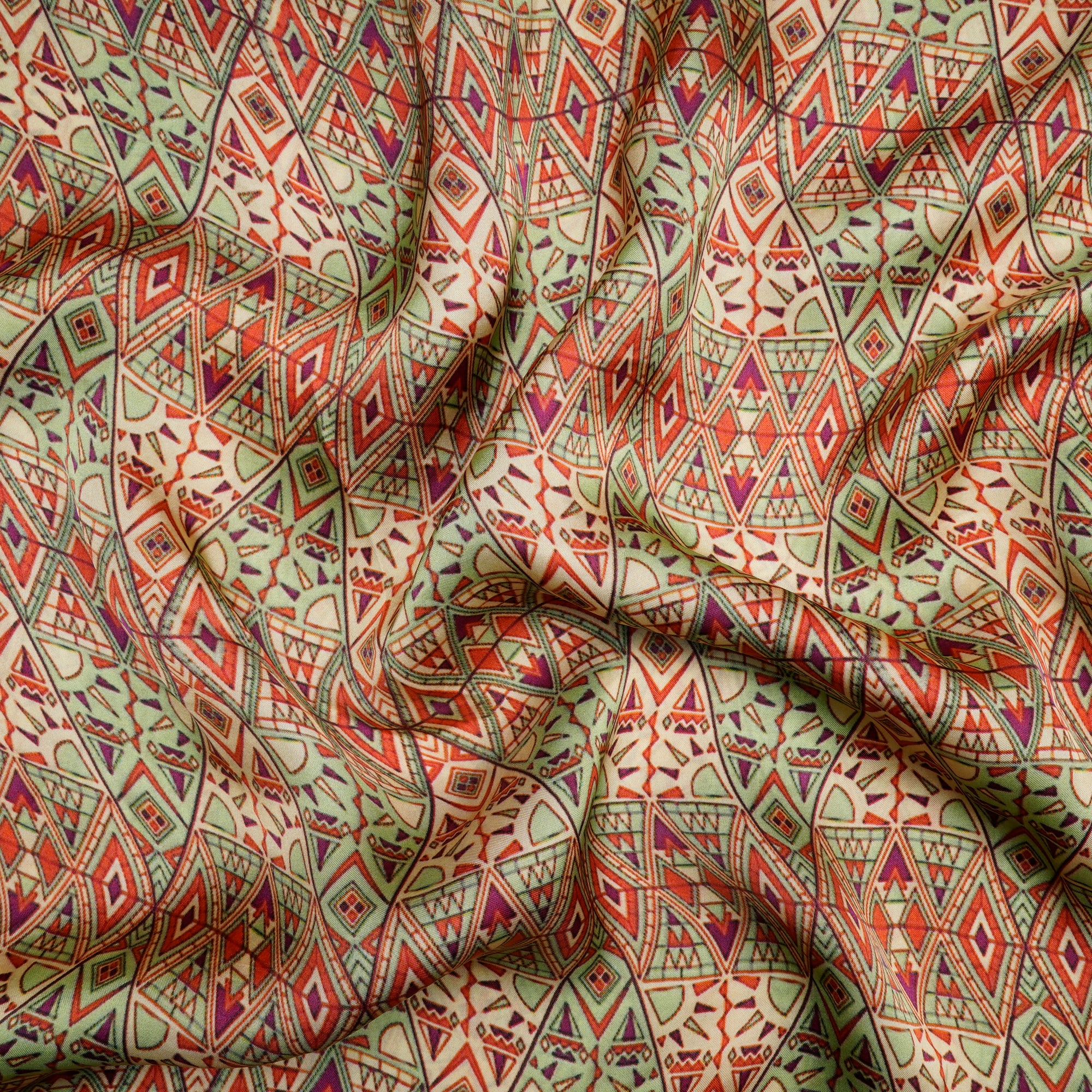 Green-Red Color Digital Printed Bemberg Satin Fabric