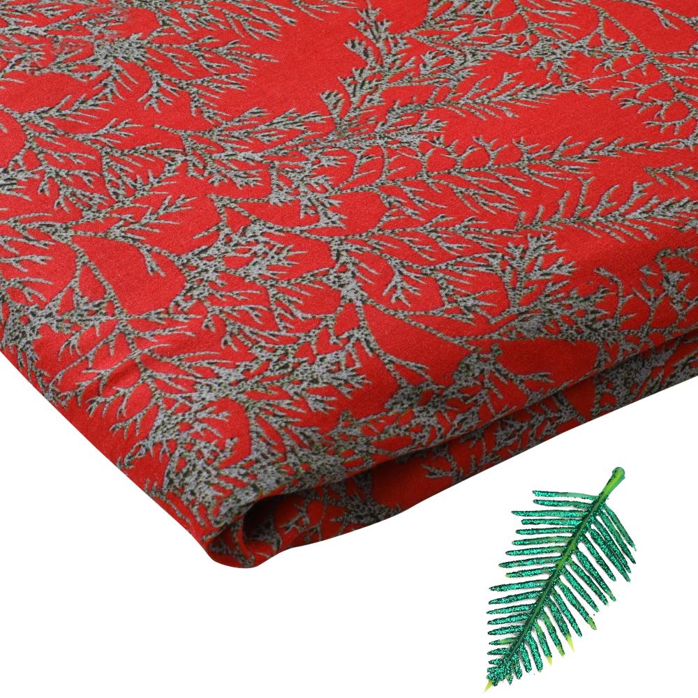 Red Color Digital Printed Muga Georgette Silk Fabric