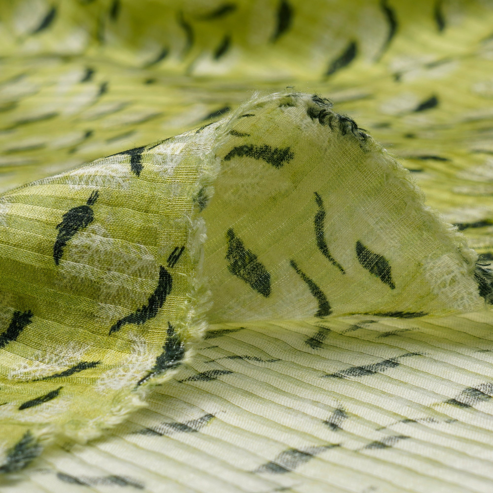 Green Color Digital Printed Bemberg Linen Satin Fabric