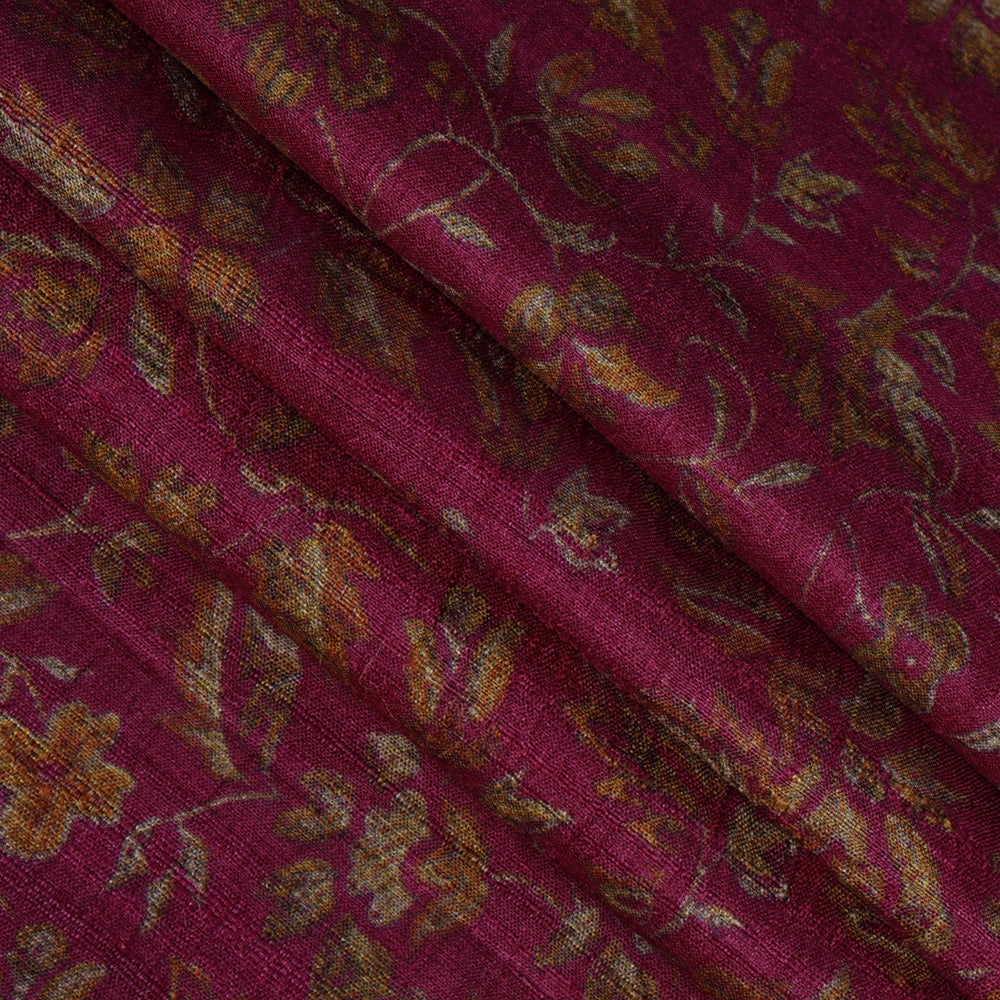 Pink Color Digital Printed Tussar Silk Fabric