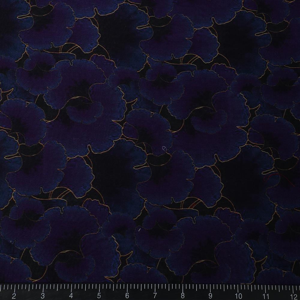 Purple-Blue Color Digital Printed Pure Chanderi Fabric
