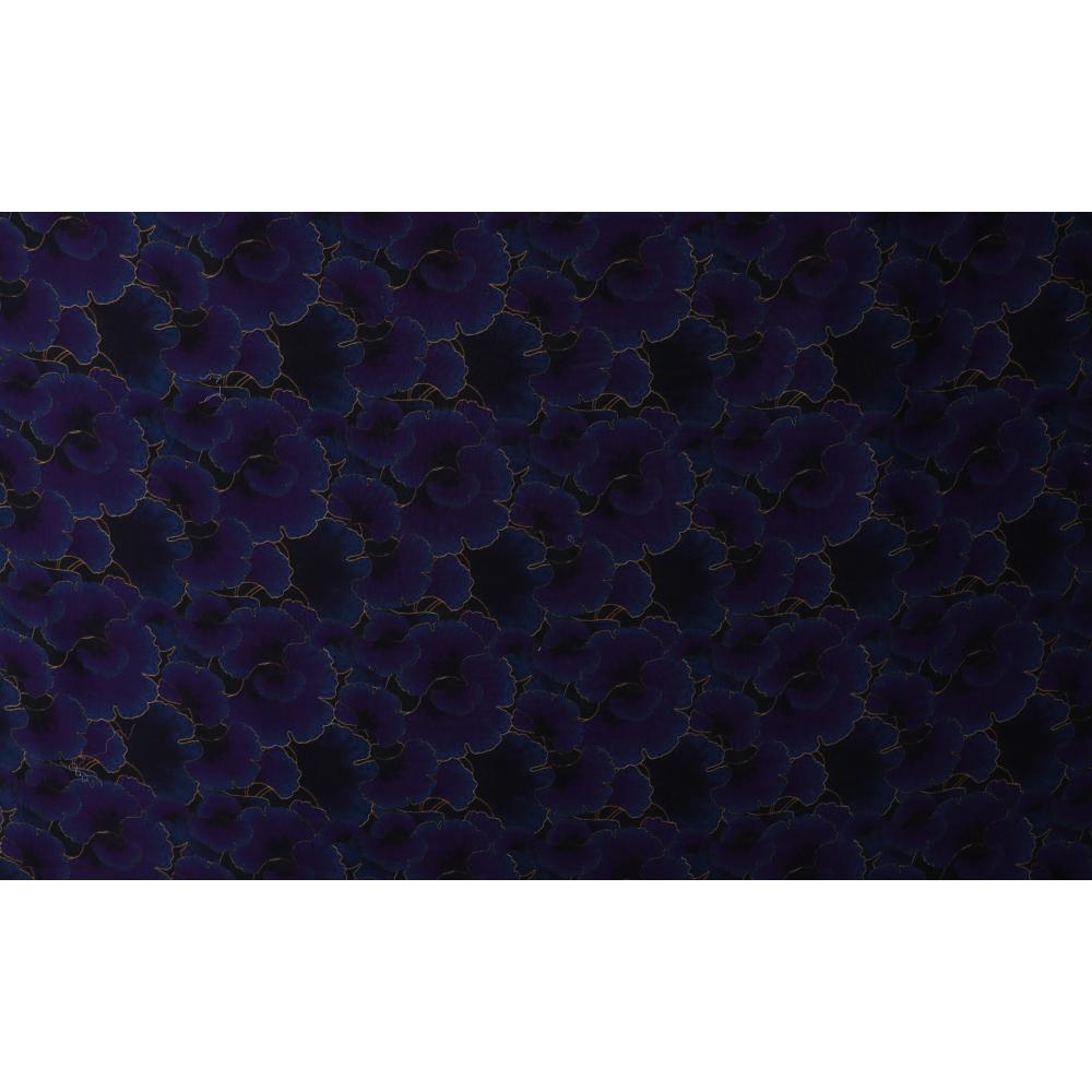 Purple-Blue Color Digital Printed Pure Chanderi Fabric