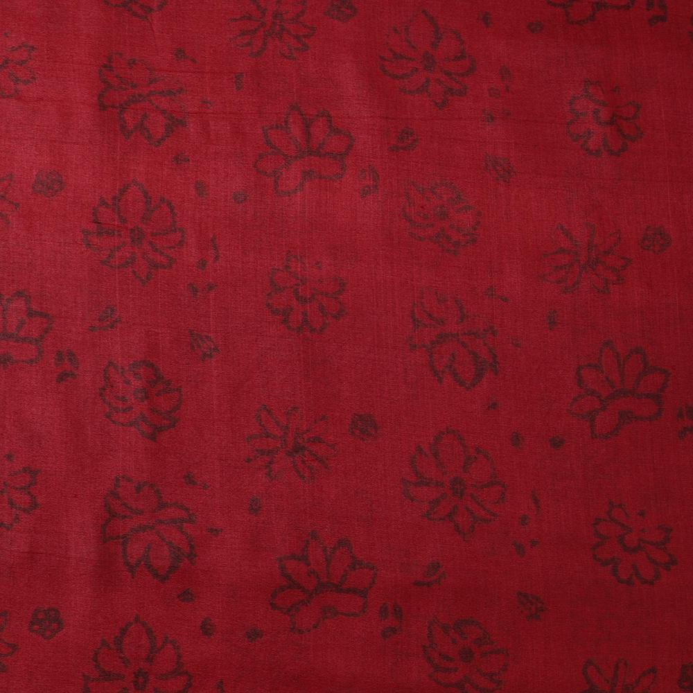 Maroon Color Printed Tussar Silk Fabric