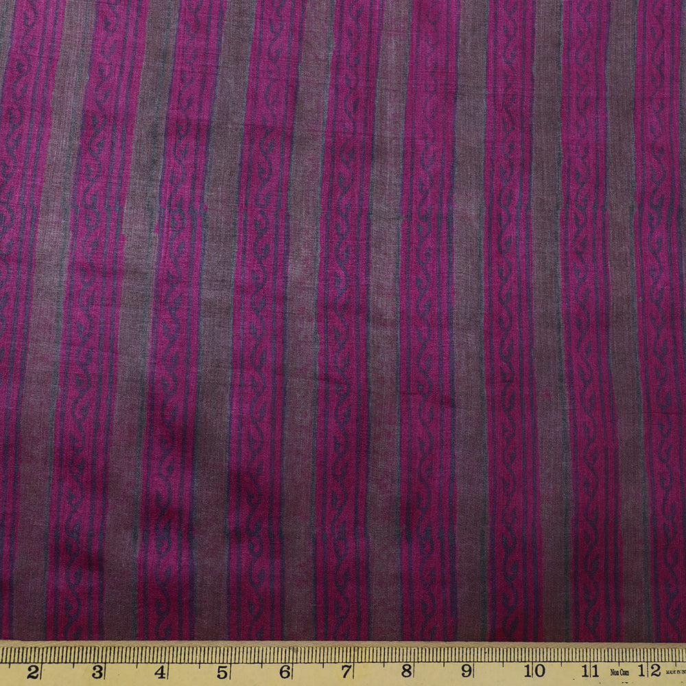 Pink-Brown Color Printed Tussar Silk Fabric