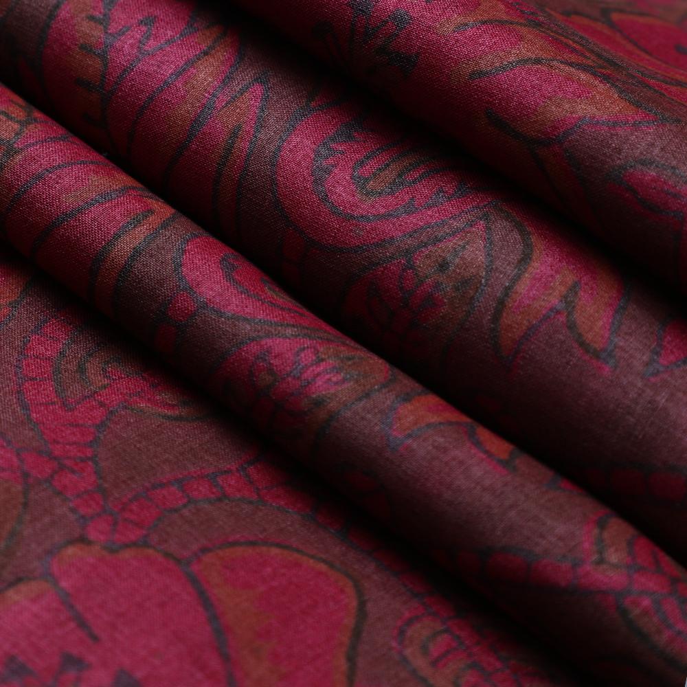 Mauve and Brown Color Printed Tussar Silk Fabric