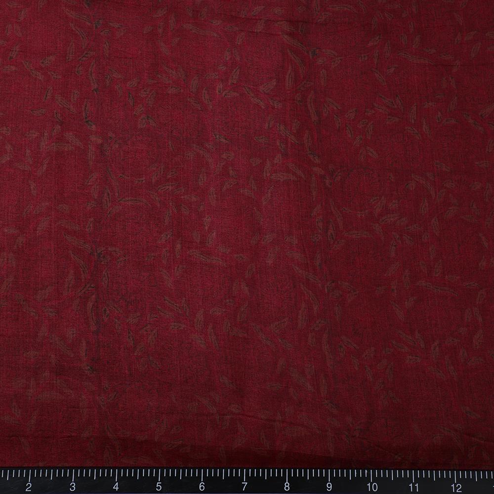 Crimson Red Color Printed Tussar Silk Fabric