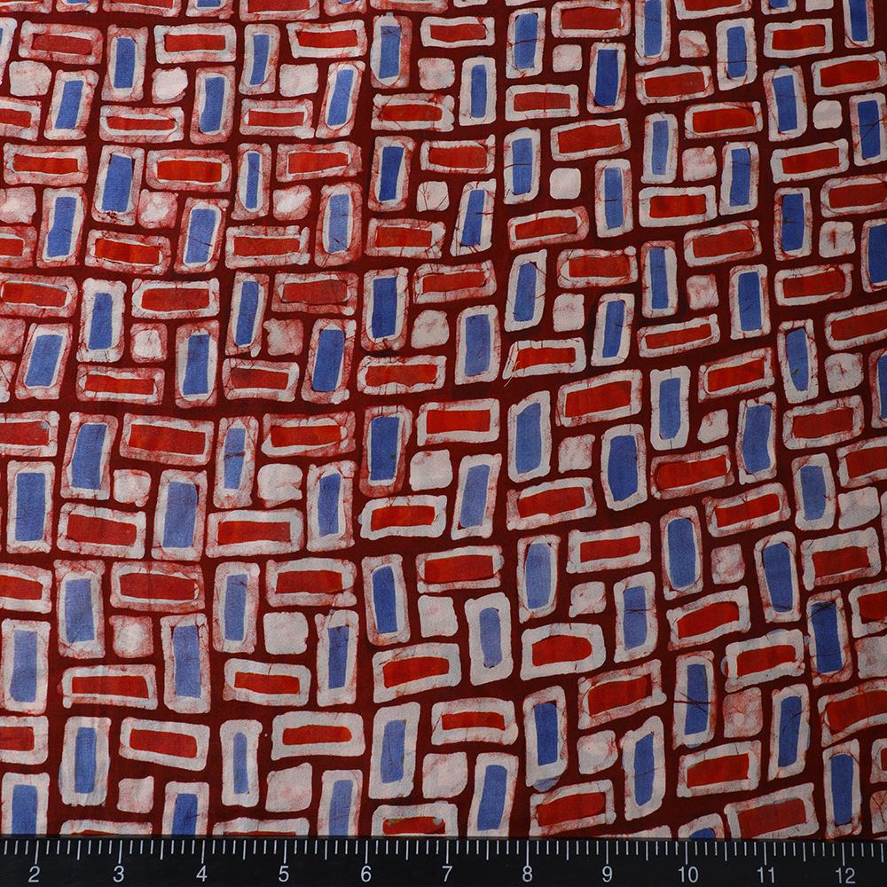 Blue-Red Color Handcrafted Batik Printed Silk Fabric