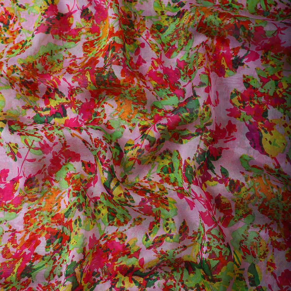 Multi Color Printed Taby Silk Fabric