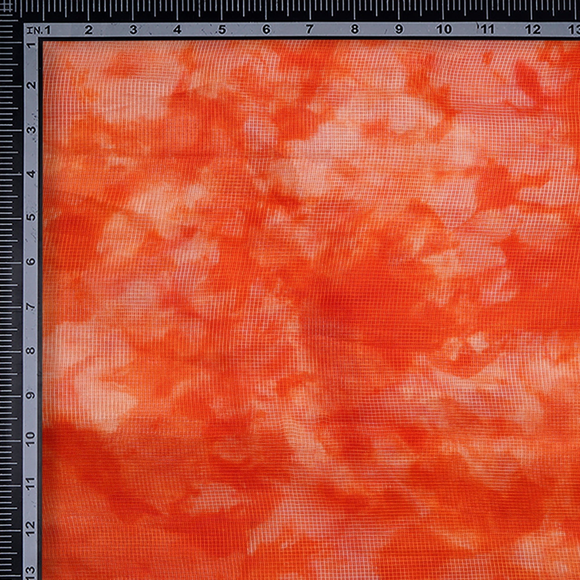 Orange Color Tie and Dye Printed Kota Satin Silk Fabric