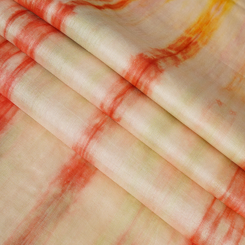 Multi Color Tie and Dye Printed Tussar Silk Fabric