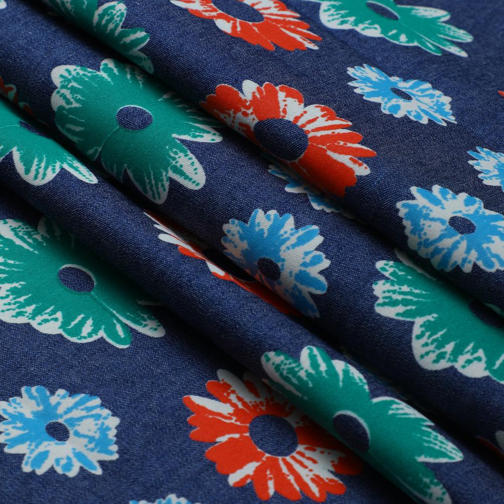 Multi Color Printed Denim Cotton Fabric