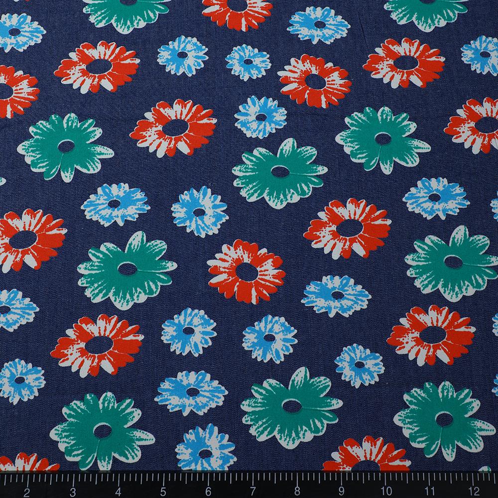 Multi Color Printed Denim Cotton Fabric