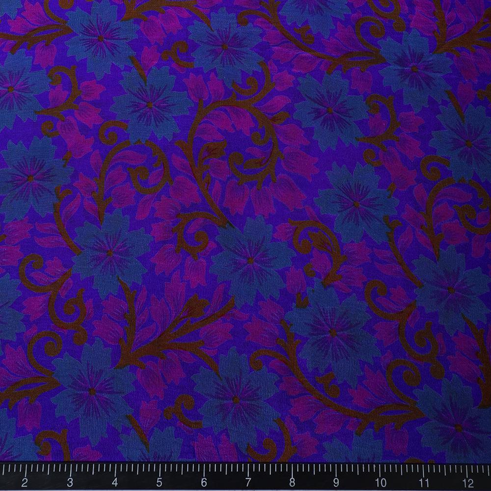 Purple-Blue Color Printed Fancy Georgette Silk Fabric
