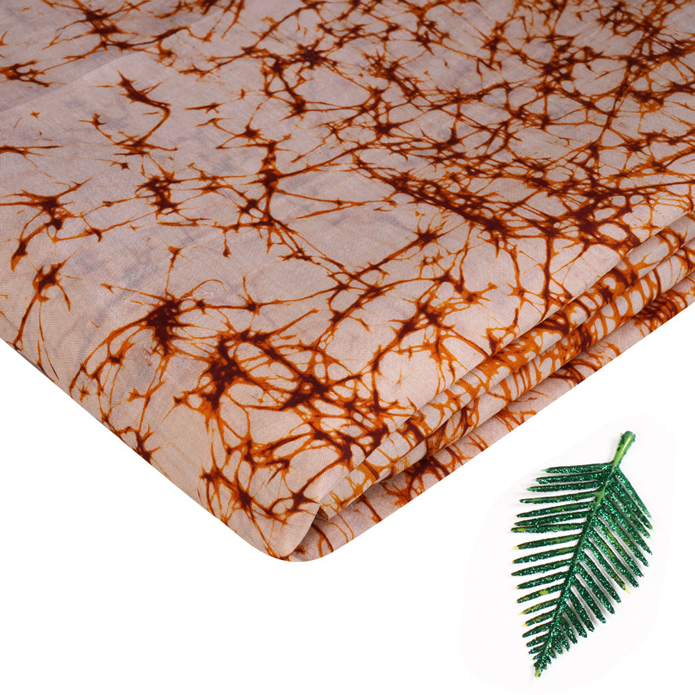 Cream-Brown Color Handcrafted Batik Printed Silk Fabric