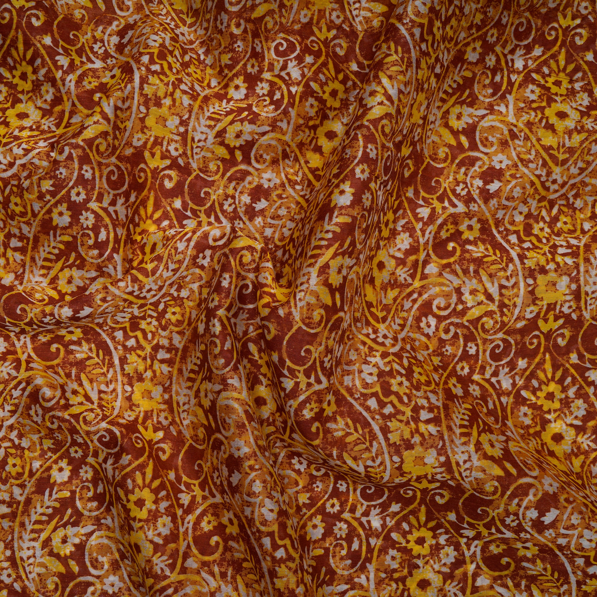 Brown And Yellow Color Printed Fine Chanderi Fabric