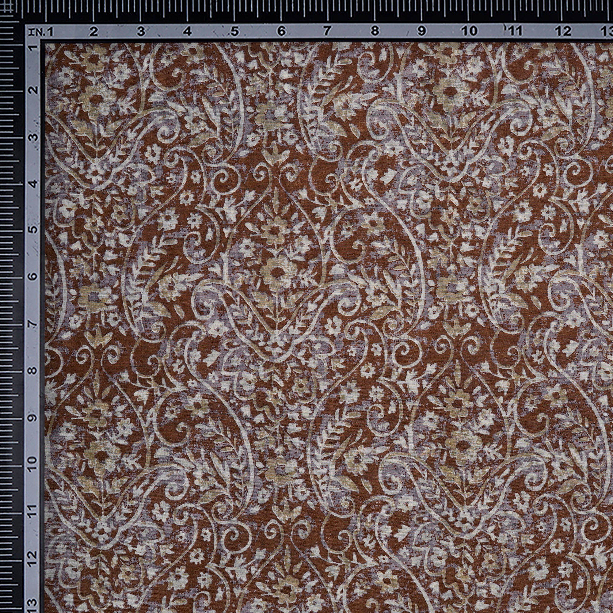 Brown Color Printed Cotton Voile Fabric