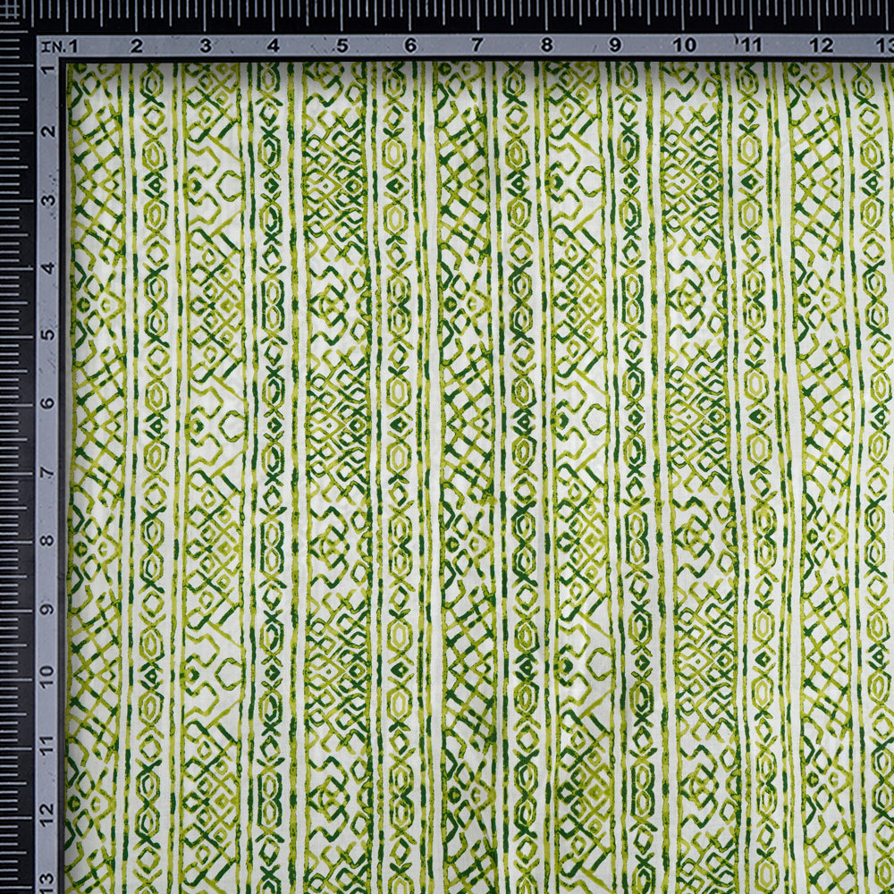 Off-White And Green Color Printed Cotton Lawn Fabric