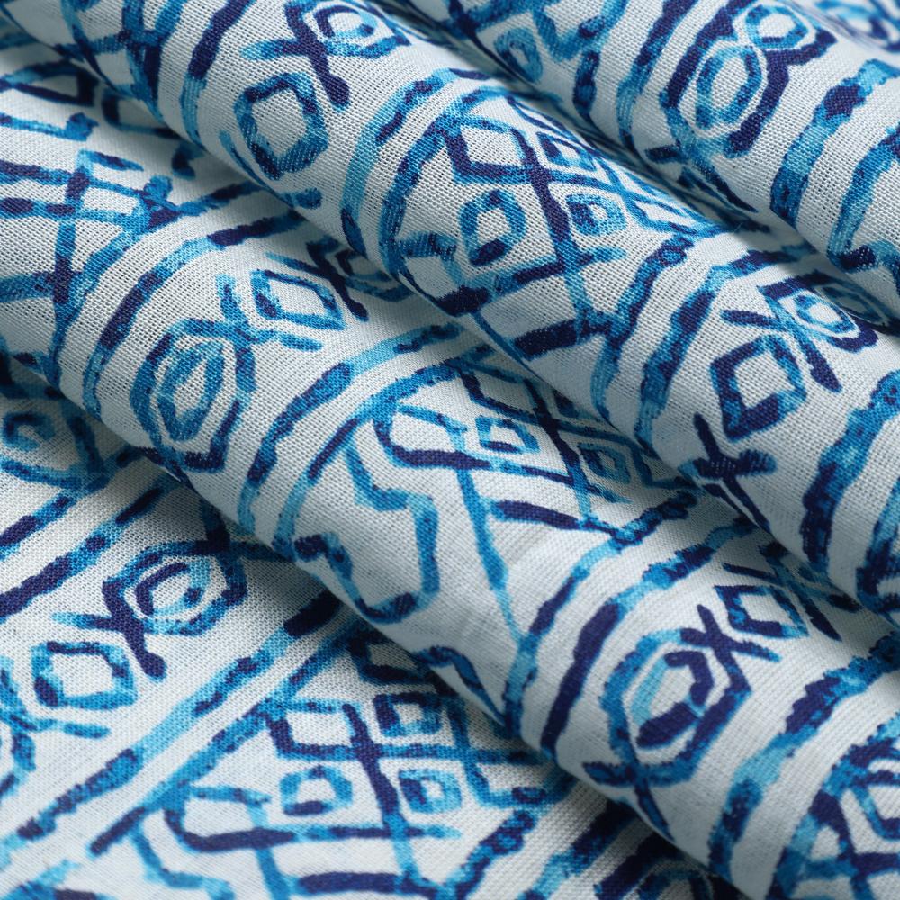 Blue Color Printed Fine Tussar Chanderi Fabric