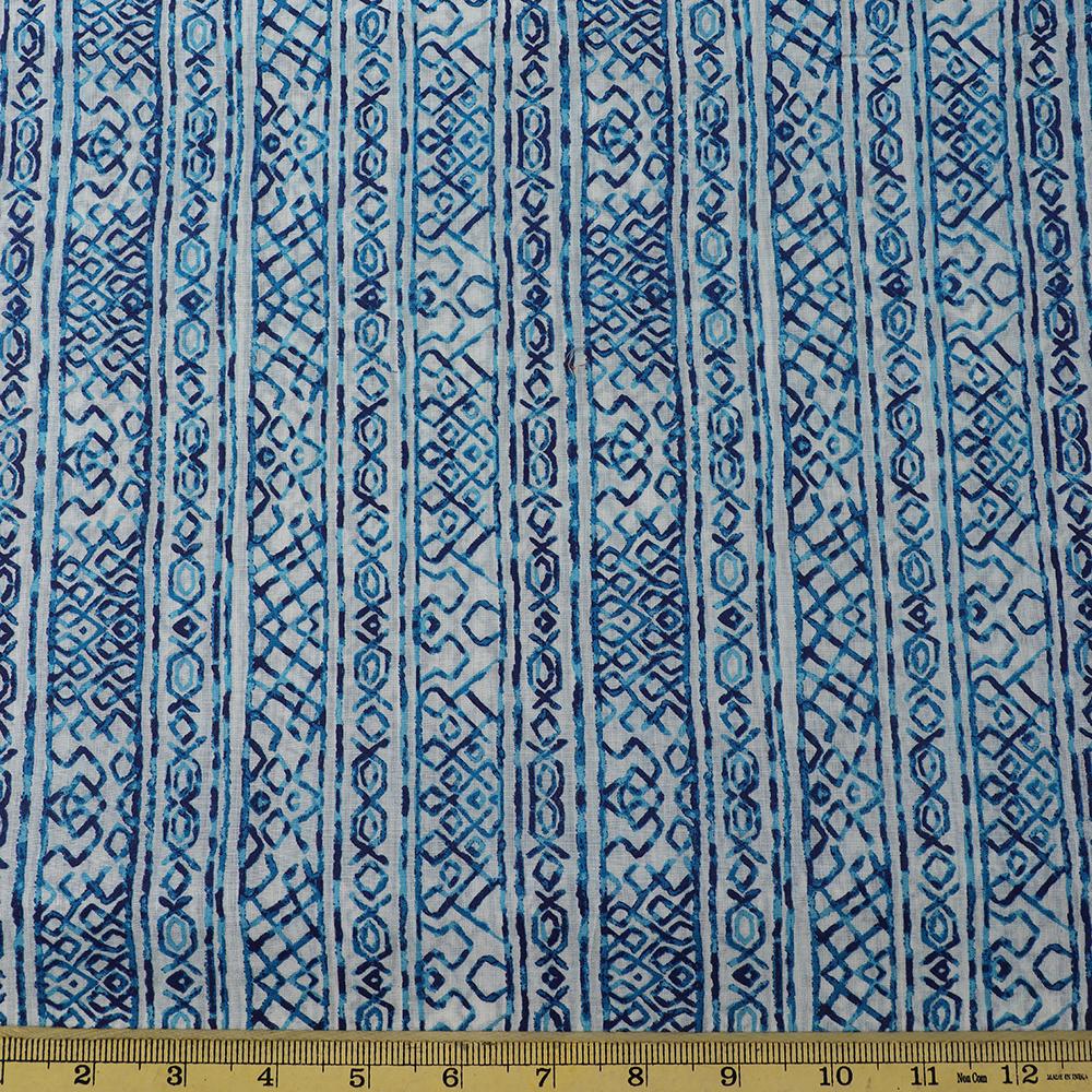 Blue Color Printed Fine Tussar Chanderi Fabric