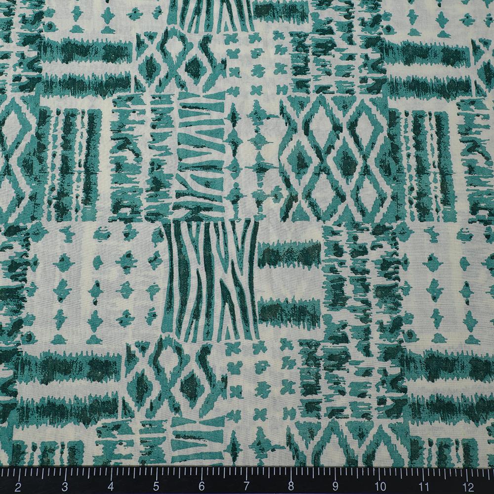 Spearmint Green Color Printed Voile Cotton Fabric