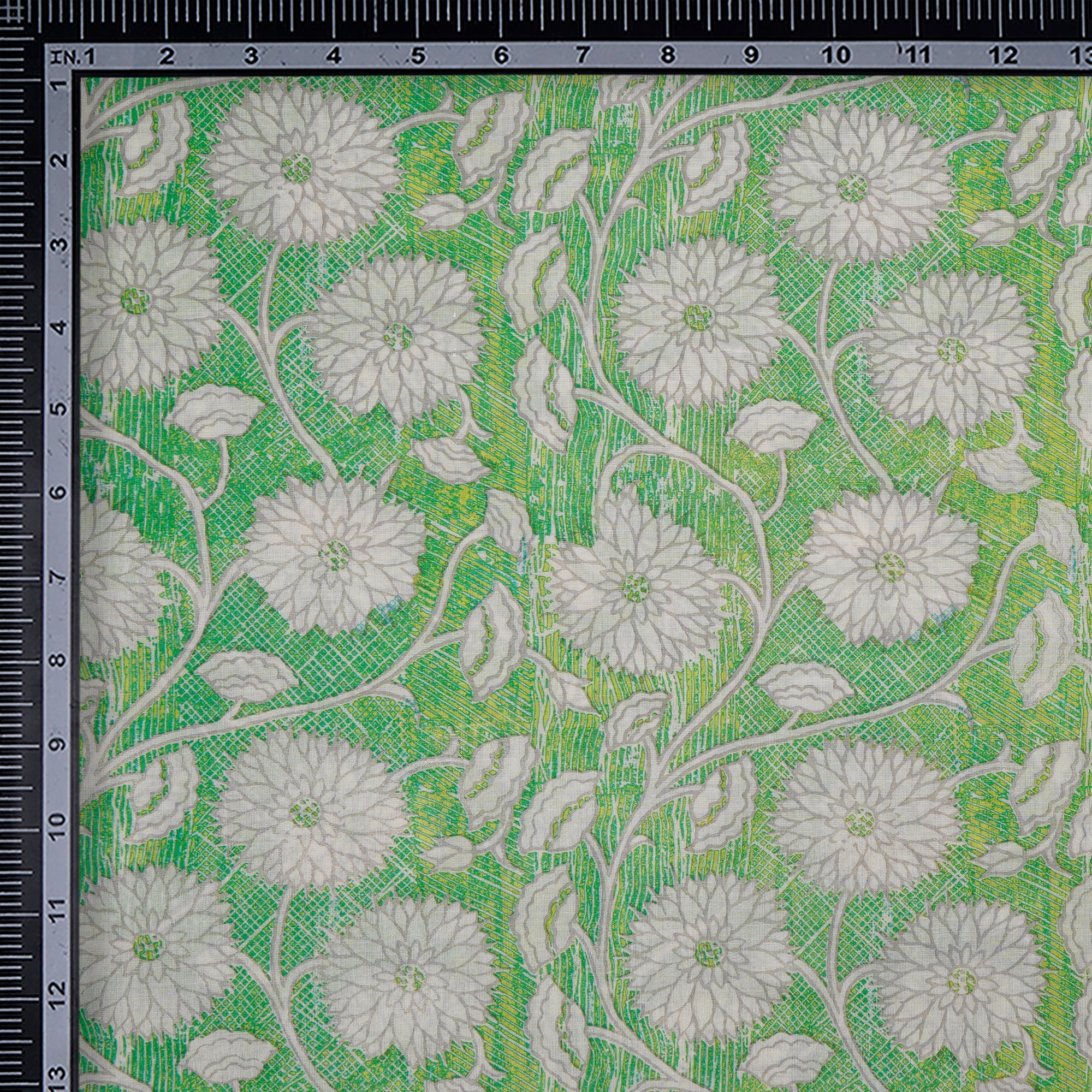 Lime Green Color Printed Tussar Chanderi Fabric