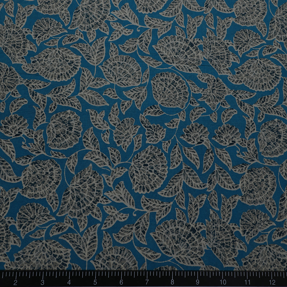 Light Blue Color Digital Printed High Twisted Cotton Voile Fabric
