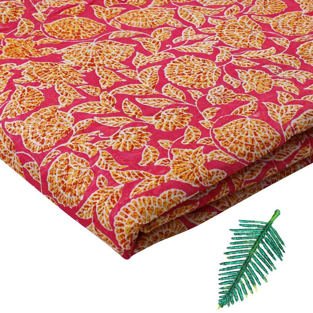 Hot Pink-Golden Yellow Color Digital Printed Pure Chanderi Fabric
