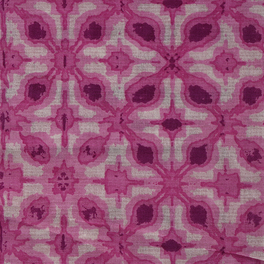 Light Pink Color Printed Chanderi Fabric