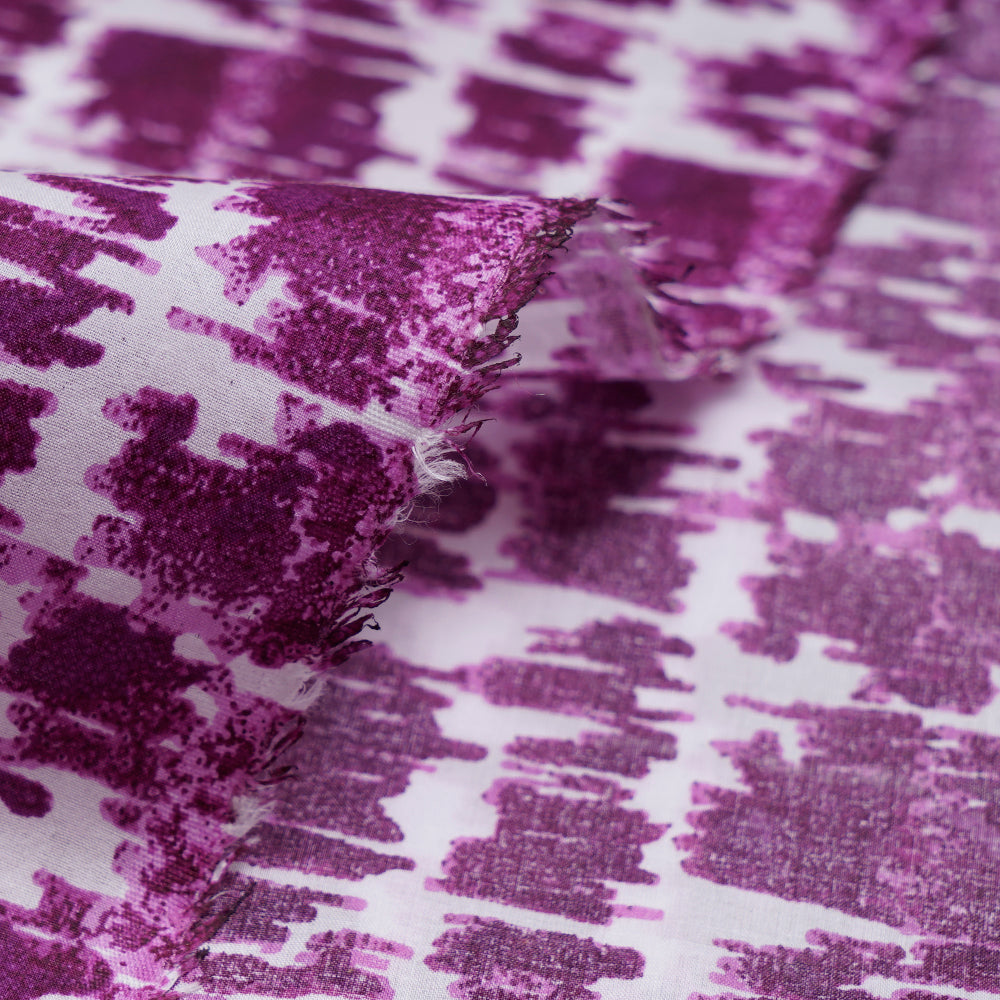 Purple-White Color Digital Printed Cotton Lawn Fabric