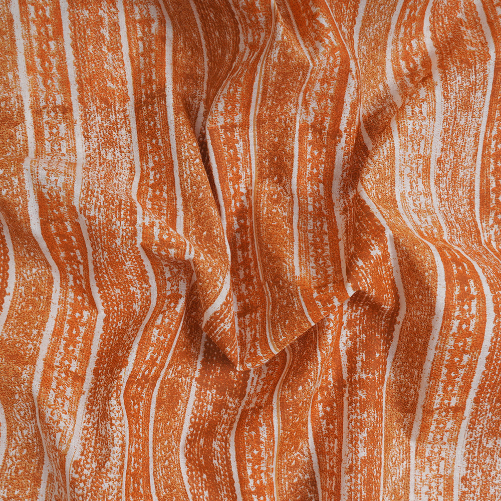 Orange Color Digital Printed Tussar Chanderi Fabric