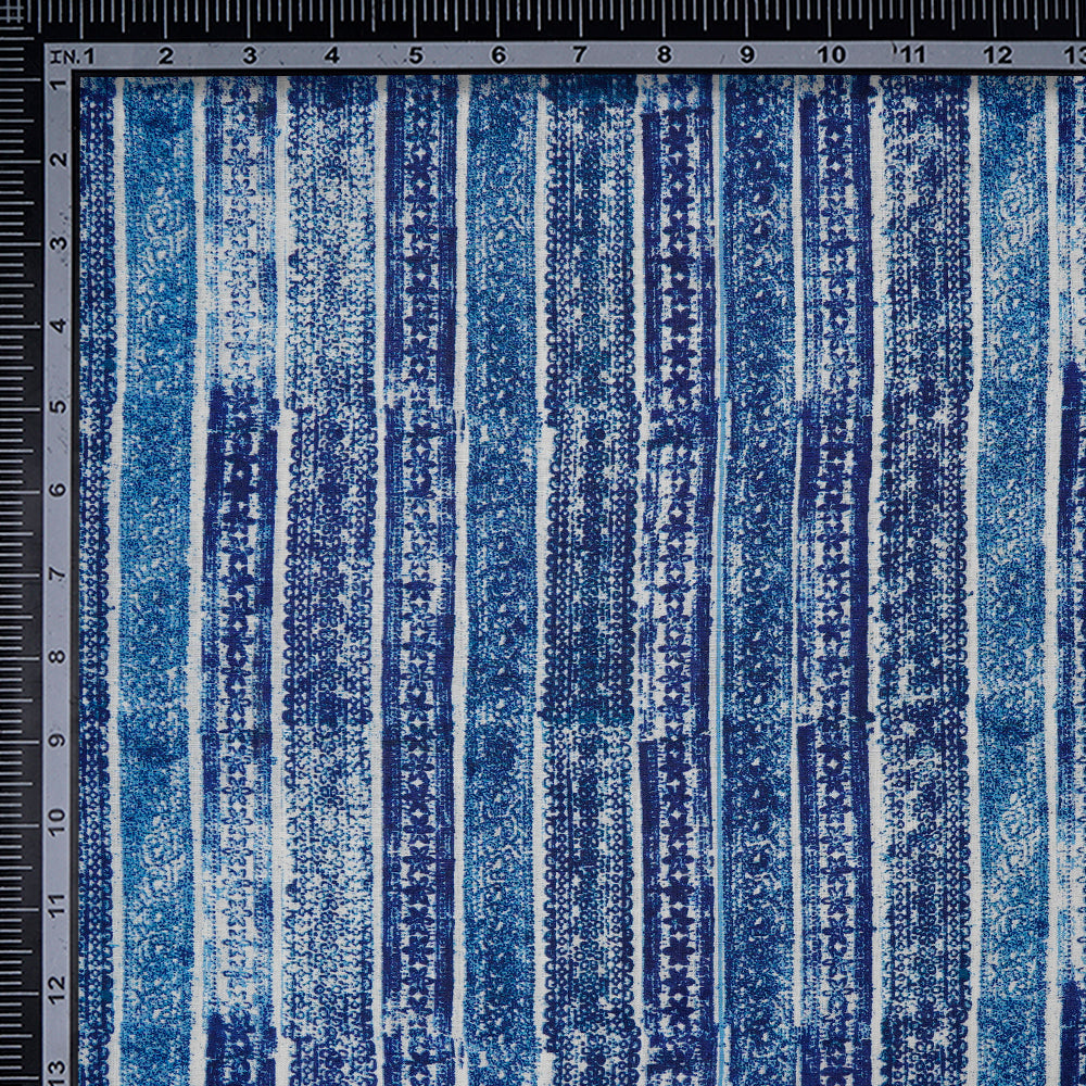 Blue Color Printed Tussar Chanderi Fabric