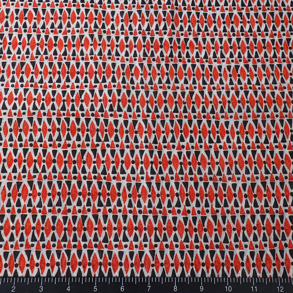 Black and Coral Red Color Digital Printed Fine Chanderi Fabric