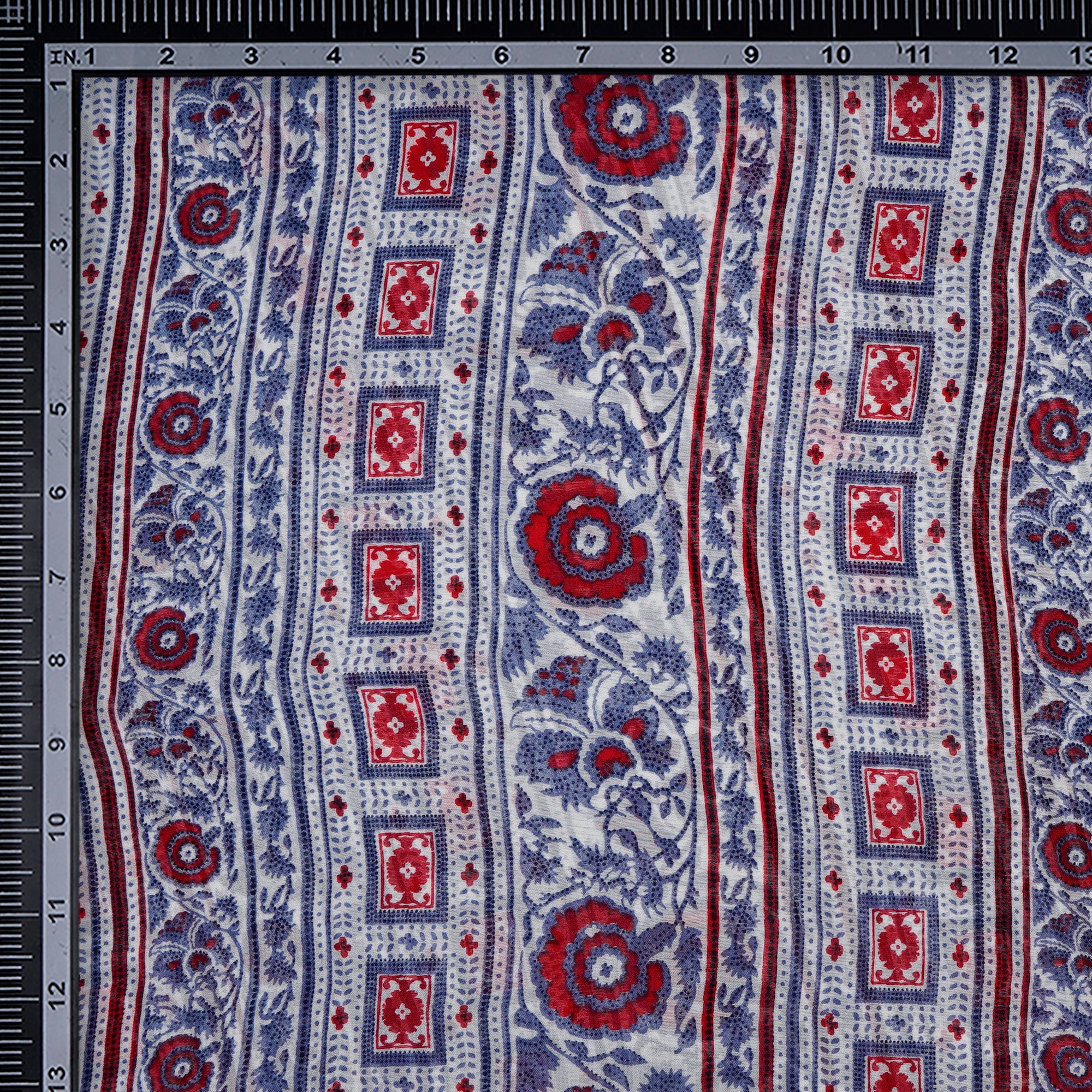 Blue-Red Color Printed Viscose Georgette Fabric