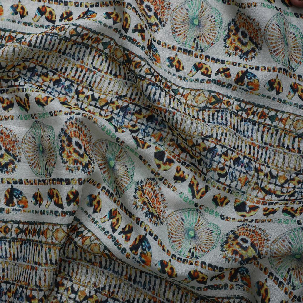 Multi Color Digital Printed Pure Tussar Chanderi Fabric Fabric