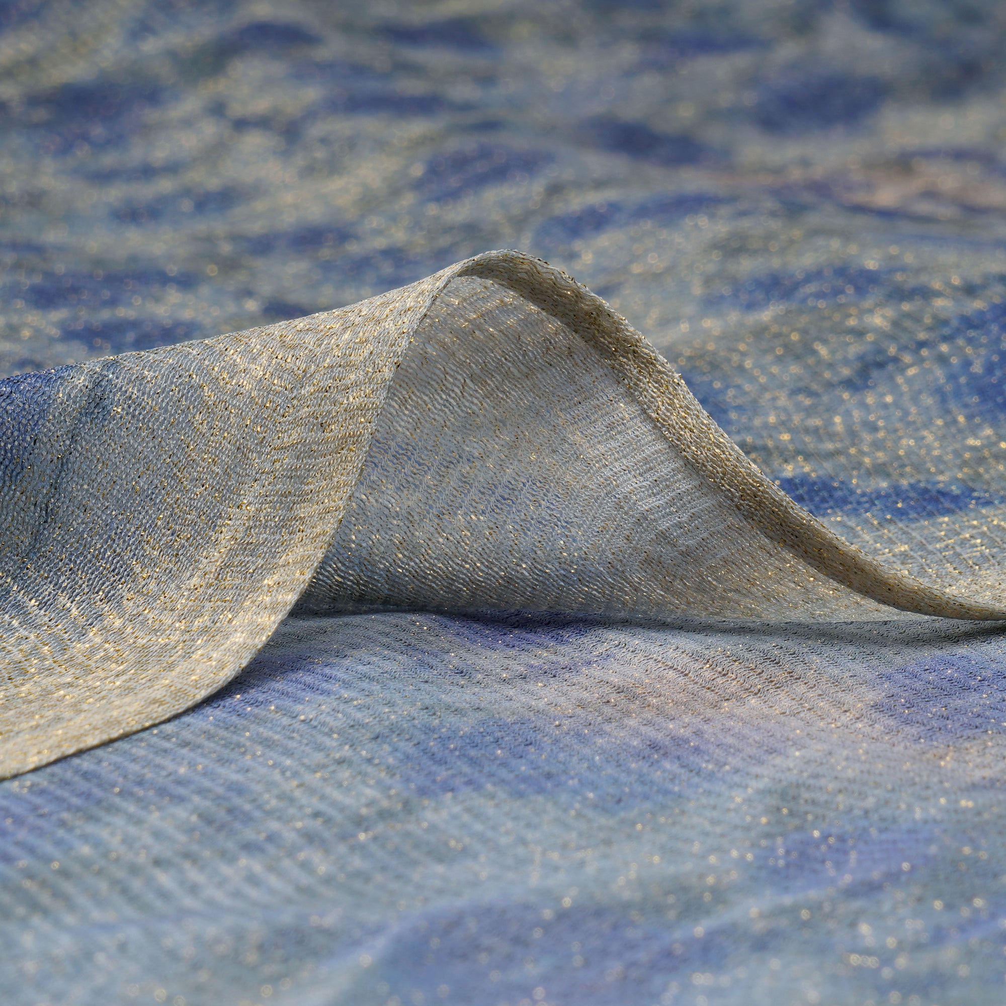 Grey-Blue Color Printed Nylon Net Fabric
