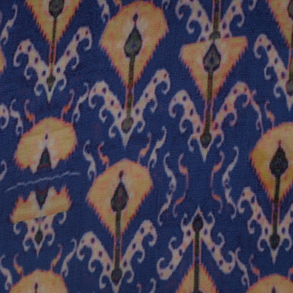Blue Color Printed Satin Chiffon Silk Fabric