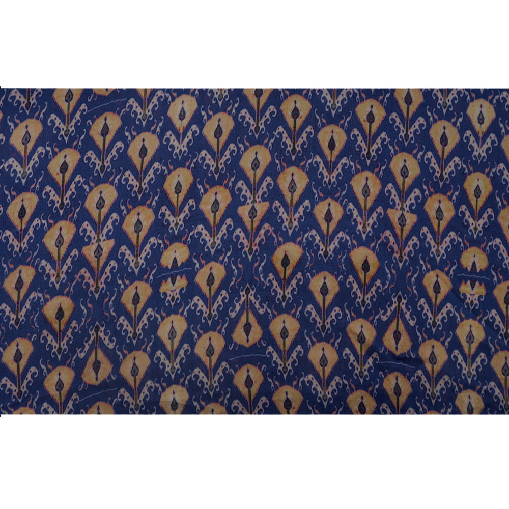 Blue Color Printed Satin Chiffon Silk Fabric