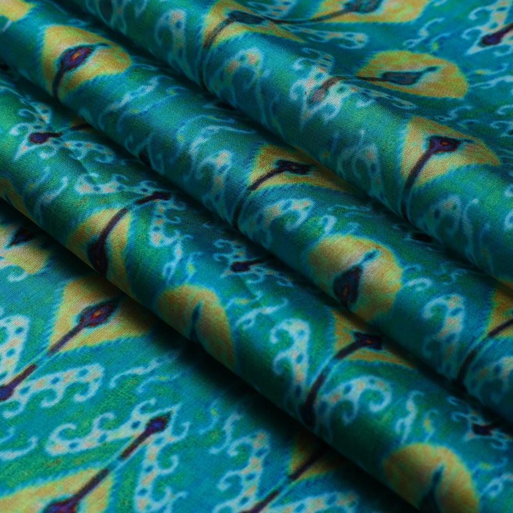 Green Color Printed Satin Chiffon Fabric