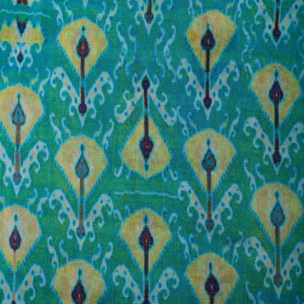 Brown-Yellow Color Digital Printed Tussar Silk Fabric