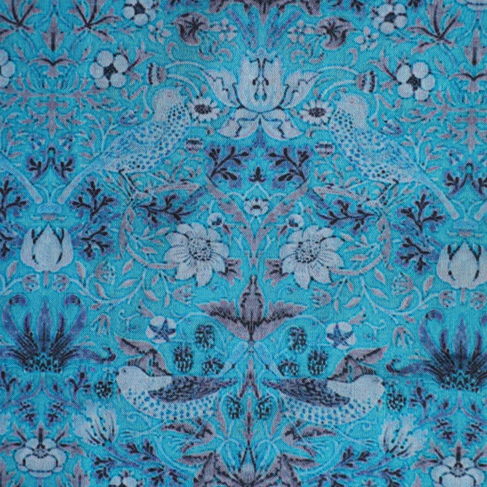 Medium Turquoise Color Printed Satin Chiffon Fabric