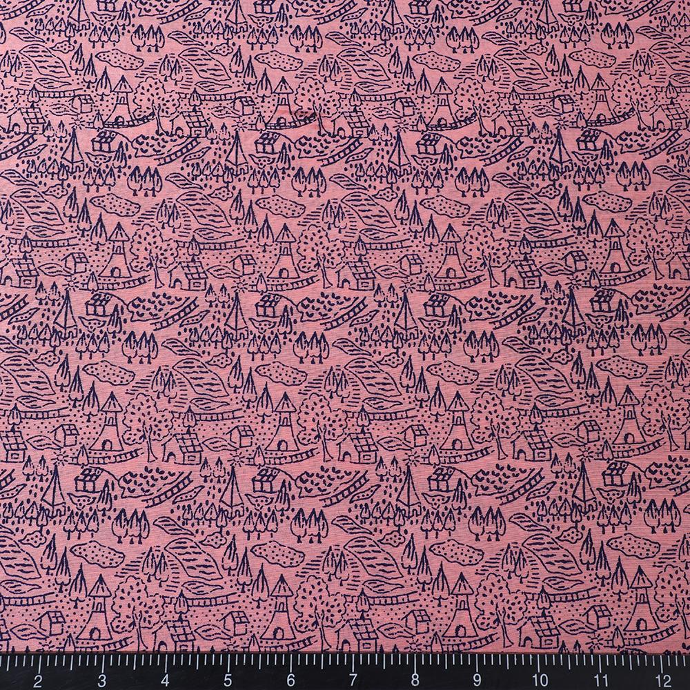 Light Pink-Black Color Printed Fine Chanderi Fabric