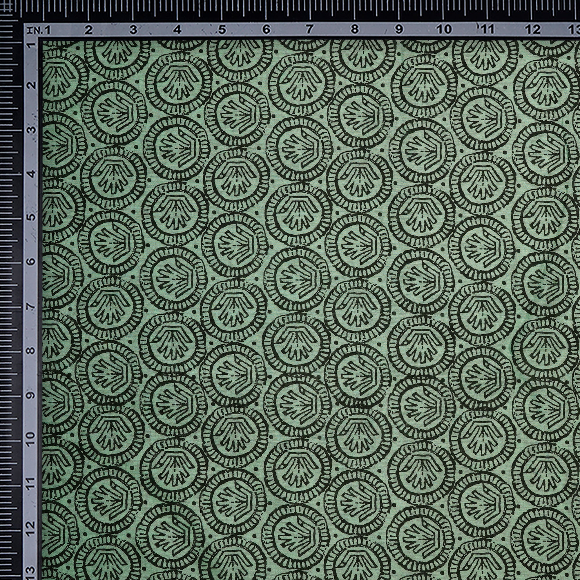 Mint Green-Black Color Printed Fine Chanderi Fabric