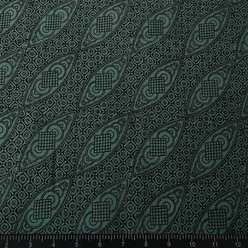 Green-Black Color Printed Fine Chanderi Fabric