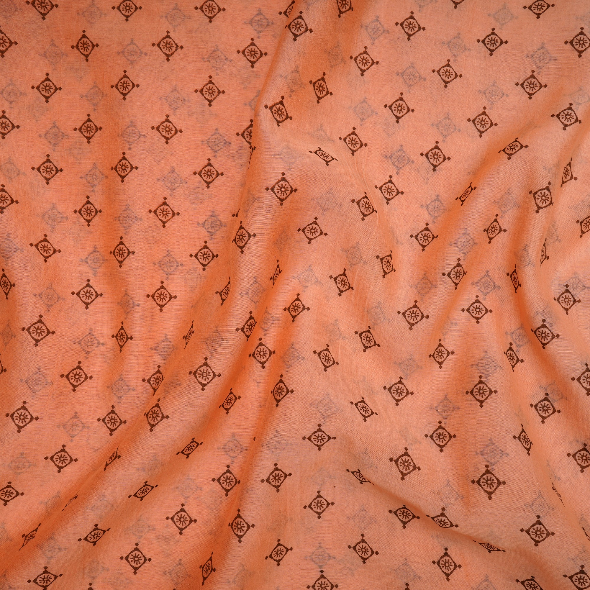 Peach Puff Color Printed Fine Chanderi Fabric