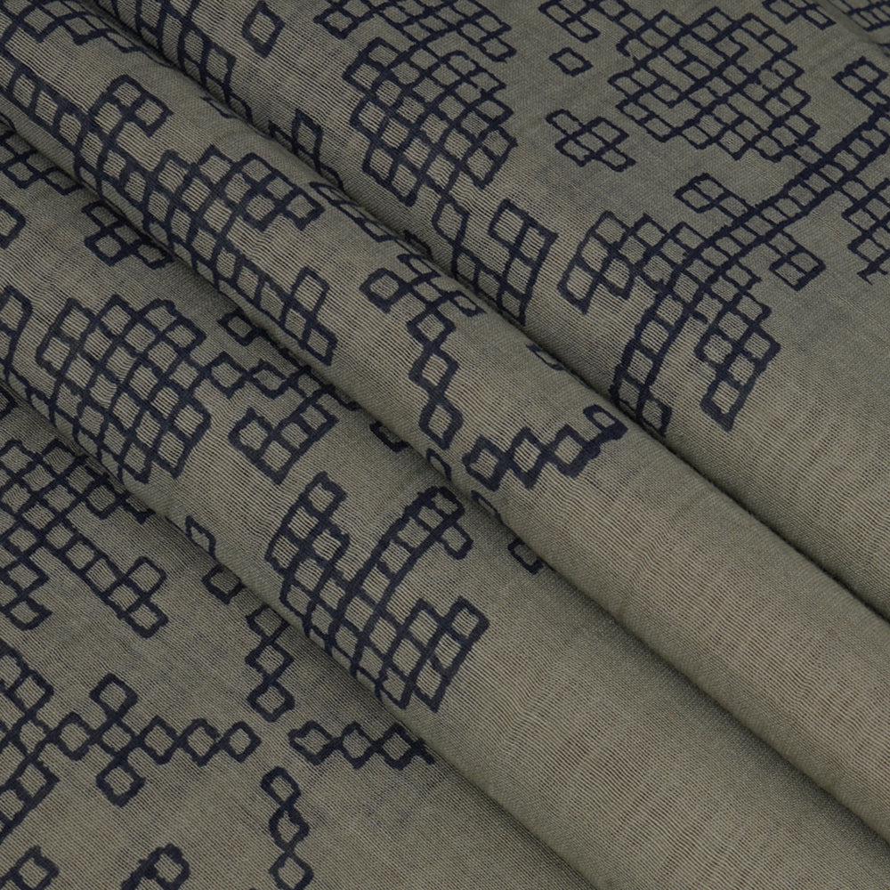 Grey Color Printed Fine Chanderi Fabric