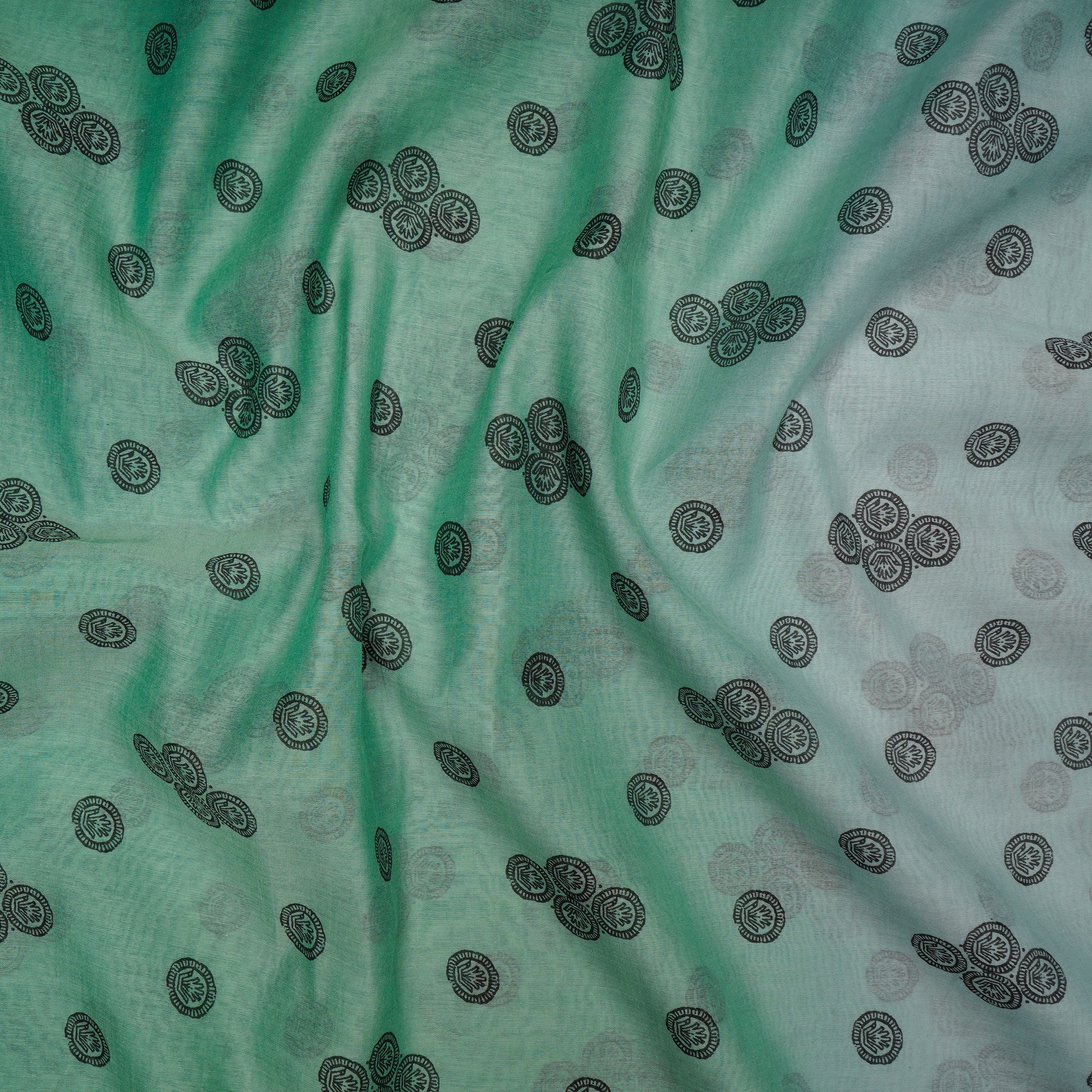 Green-Grey Color Printed Fine Chanderi Fabric