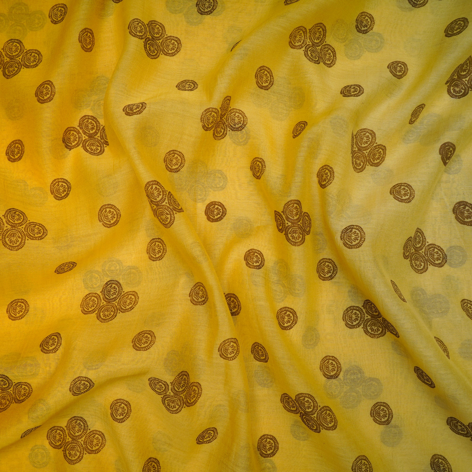Yellow Color Printed Fine Chanderi Fabric
